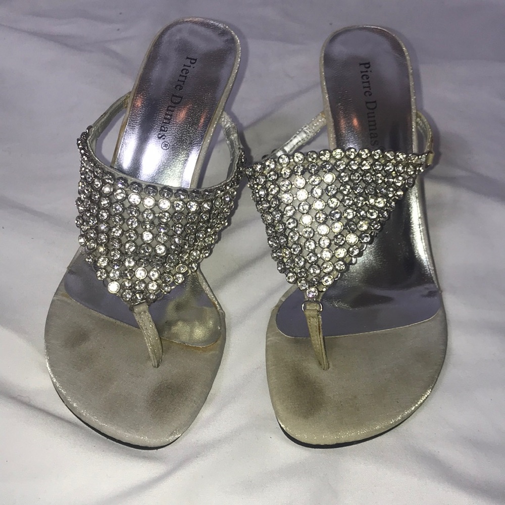 Silver rhinestone heels